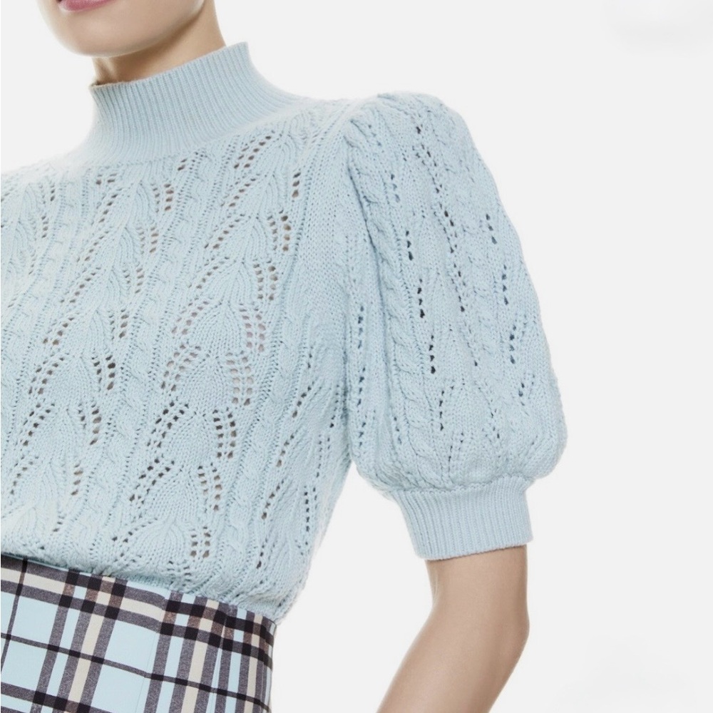 Alice + Olivia Light Blue puff sleeve Cowl Neck Sweater Small